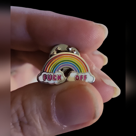 SOLD OUT Rainbow **** off enamel pin - Picture 5 of 6